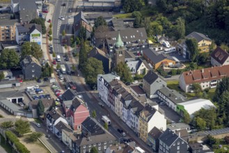 Aerial view, Hagener Straße and church on Martin-Luther-Straße in the Haufe district of Gevelsberg,