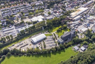 Aerial view, AVU AG building and commercial area Mühlenstraße in Gevelsberg, Ruhr area, North