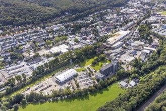 Aerial view, AVU AG building and commercial area Mühlenstraße in Gevelsberg, Ruhr area, North