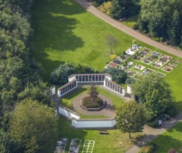 Aerial view, central cemetery with new construction of urn graves in the district of Berge in
