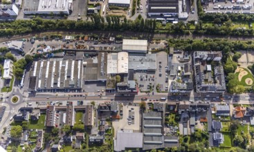 Aerial view, commercial area Hagener Straße in the district In der Bredde in Gevelsberg, Ruhr area,