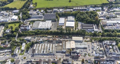 Aerial view, commercial area Hagener Straße in the district In der Bredde in Gevelsberg, Ruhr area,