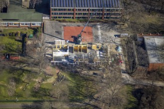 Aerial photo, Brauck school centre, construction site at the Erich Fried School, Erich Fried Park,