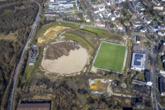 Aerial view, construction site for Sportpark Mottbruch Brüsseler Straße, sports ground SuS Schwarz