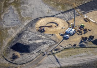 Aerial view, Mottbruchhalde, construction site for wind turbine, wind power plant, Brauck,