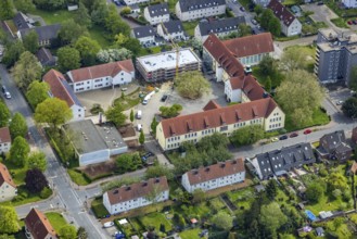 Aerial view, construction site and school extension Südparkschule, Brauck, Gladbeck, Ruhr area,