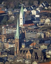 Aerial view, city centre view, Propsteikirche St. Lamberti Kirche, Christus Kirche, Gladbeck, Ruhr