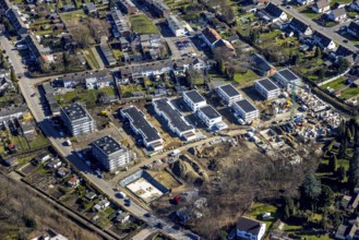 Aerial view, construction site, new development area at Rosenhügel, Alter Sportplatz,