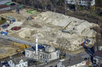 Aerial view, Mosque Türkisch-Islamischer KulturVerein e.V., Wielandstraße, construction site at the