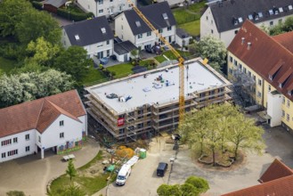Aerial view, construction site and school extension Südparkschule, Brauck, Gladbeck, Ruhr area,