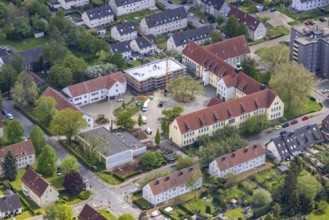 Aerial view, construction site and school extension Südparkschule, Brauck, Gladbeck, Ruhr area,