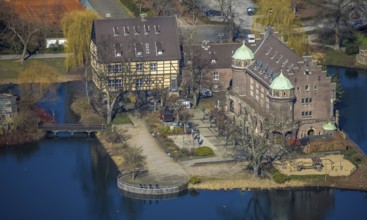 Aerial view, moated castle Wittringen with museum, Butendorf, Gladbeck, Ruhr area, North