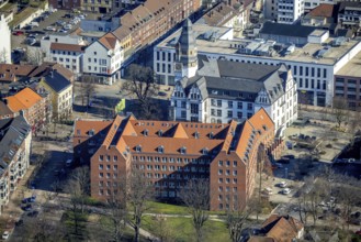Aerial view, town hall with tower, new town hall, Gladbeck, Ruhr area, North Rhine-Westphalia,