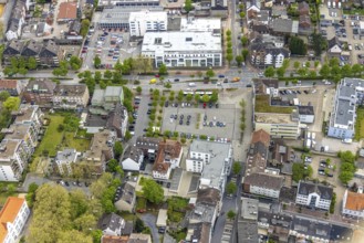 Aerial view, construction site Glückauf-Center, planned refurbishment and renovation, market place