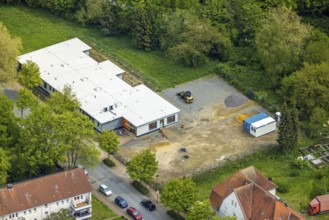 Aerial view, construction site day care centre new building Uhlandstraße, Gladbeck, Ruhr area,