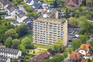 Aerial photo, high-rise building Steinstraße 72, Butendorf, Gladbeck, Ruhr area, North