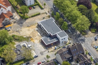 Aerial view, construction site of new kindergarten at Christus Kirche, former Bonhoeffer-Haus,