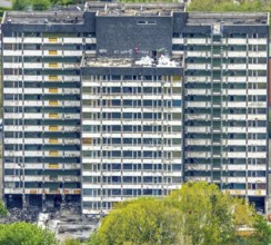 Aerial view, planned demolition high-rise business centre Rentfort-Nord, Schwechater Straße,