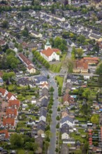 Aerial view, catholic Christus König church, Rentfort, Gladbeck, Ruhr area, North Rhine-Westphalia,