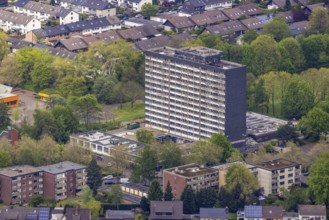Aerial view, planned demolition high-rise business centre Rentfort-Nord, Schwechater Straße,