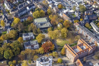 Aerial view, Gladbeck indoor swimming pool and town hall in Gladbeck, Ruhr area, North