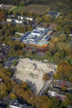 Aerial view, Ingeborg-Drewitz comprehensive school and construction site with demolition of the