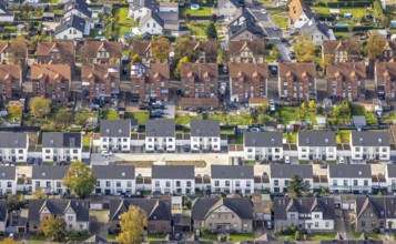 Aerial view, housing estates from three different eras: Colliery housing estate, detached houses