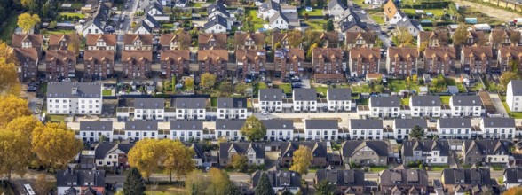 Aerial view, housing estates from three different eras: Colliery housing estate, detached houses