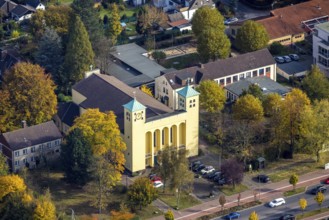 Aerial view, St. Mary's Church in the district of Brauck in Gladbeck, Ruhr area, North