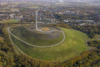 Aerial view, Mottbruchhalde with wind turbine in the district Brauck in Gladbeck, Ruhr area, North