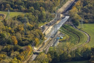 Aerial view, river Boye renaturalisation in the district Boy in Bottrop, Ruhr area, North