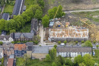 Aerial view, Schlägel und Eisen housing estate, construction site, new construction urban quarter