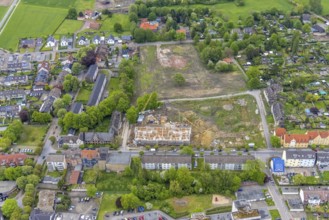 Aerial view, Schlägel und Eisen housing estate, construction site, new construction urban quarter