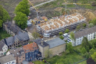 Aerial view, Schlägel und Eisen housing estate, construction site, new construction urban quarter