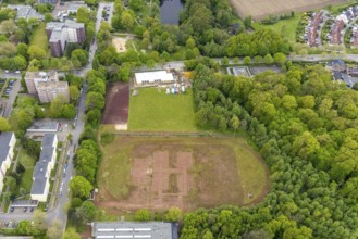 Aerial view, construction site and new building of modular kindergarten at Berliner Straße,