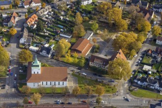 Aerial view, Christus König Church in the district of Rentfort in Gladbeck, Ruhr area, North