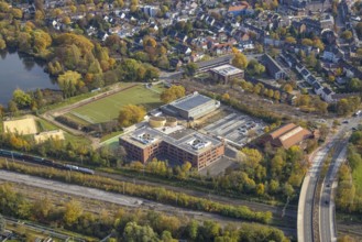 Aerial view, Heisenberg Gymnasium with solar roof and Artur Schirrmacher sports hall in Gladbeck,