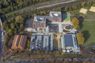 Aerial view, Heisenberg Gymnasium with solar roof and Artur Schirrmacher sports hall in Gladbeck,