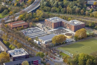 Aerial view, Heisenberg Gymnasium with solar roof and Artur Schirrmacher sports hall in Gladbeck,