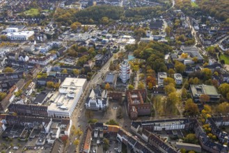 Aerial view, city view with town hall and Stadtsparkasse Gladbeck skyscraper in Gladbeck, Ruhr