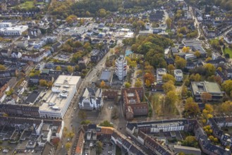 Aerial view, city view with town hall and Stadtsparkasse Gladbeck skyscraper in Gladbeck, Ruhr