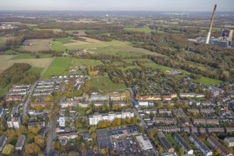 Aerial view, Schlägel und Eisen housing estate with construction site for the new construction of a