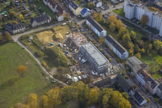 Aerial view, Schlägel und Eisen housing estate with construction site for the new construction of a