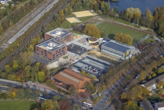 Aerial view, Heisenberg Gymnasium with solar roof and Artur Schirrmacher sports hall in Gladbeck,