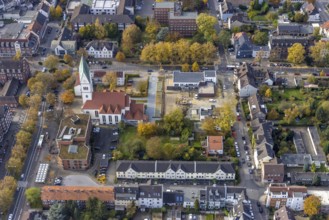 Aerial view, Christ Church and construction site with new kindergarten at the former Bonhoeffer