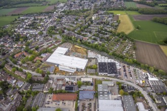 Aerial view, construction site for DIY store with garden centre at Krusenkamp on former sports