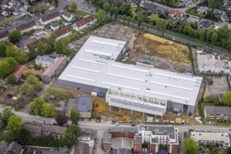 Aerial view, construction site for DIY store with garden centre at Krusenkamp on former sports