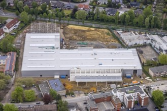 Aerial view, construction site for DIY store with garden centre at Krusenkamp on former sports