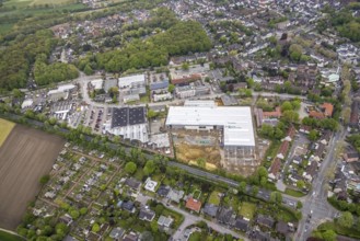 Aerial view, construction site for DIY store with garden centre at Krusenkamp on former sports