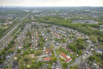 Aerial view, local view and catholic Christus König church, Rentfort, Gladbeck, Ruhr area, North
